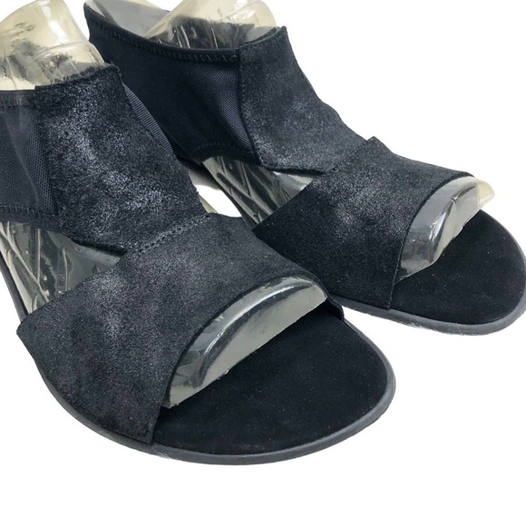 Sesto Meucci Womens Black Open Toe Suede Leather Sandals Metallic Mesh Sz 10.5 - Picture 2 of 8